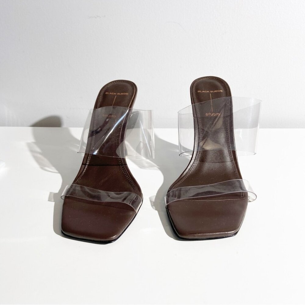 BLACK SUEDE STUDIO Blake Clear Strap Sandal in Brown size 39 - Picture 2 of 7